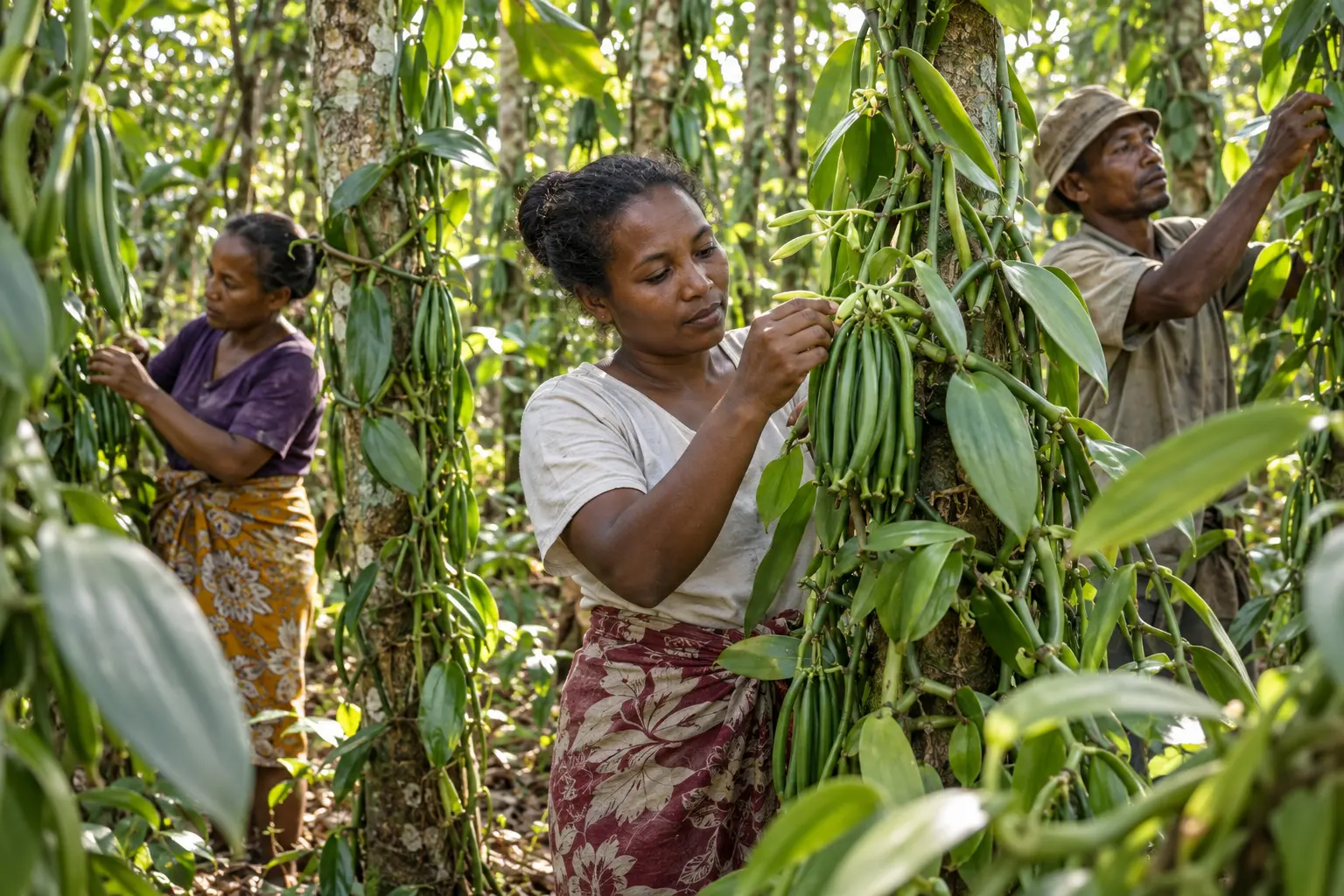 Illustrativ bild av vaniljodlare i Sava-regionen på Madagaskar