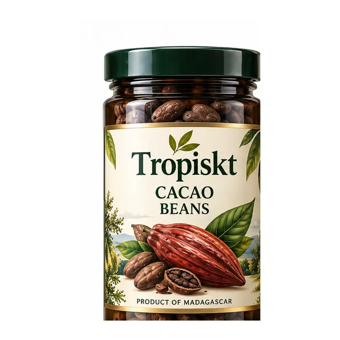 Tropiskt kakaobönor från Madagaskar i mörk glasförpackning