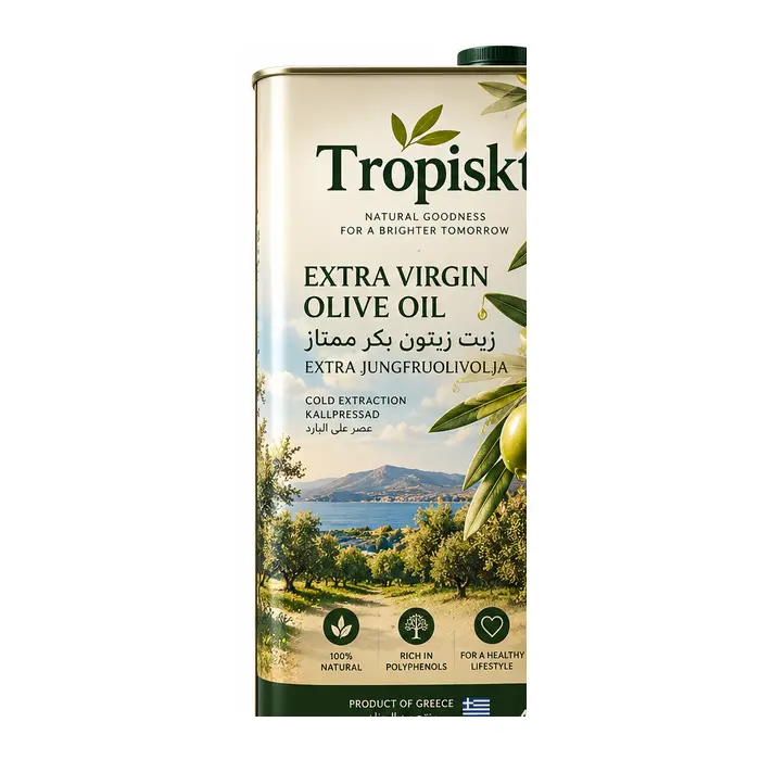 Tropiskt grekisk extra jungfruolivolja i fyralitersburk