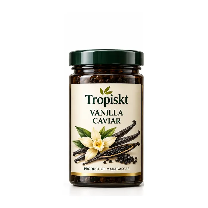 Tropiskt burk med vaniljkaviar